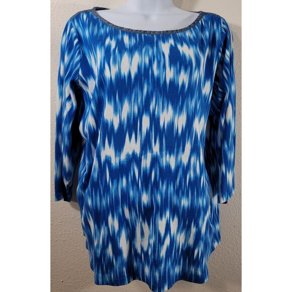 Jones New York Signature Woman Blue White Abstract Print Top 2X Plus Lightweight - Picture 1 of 6